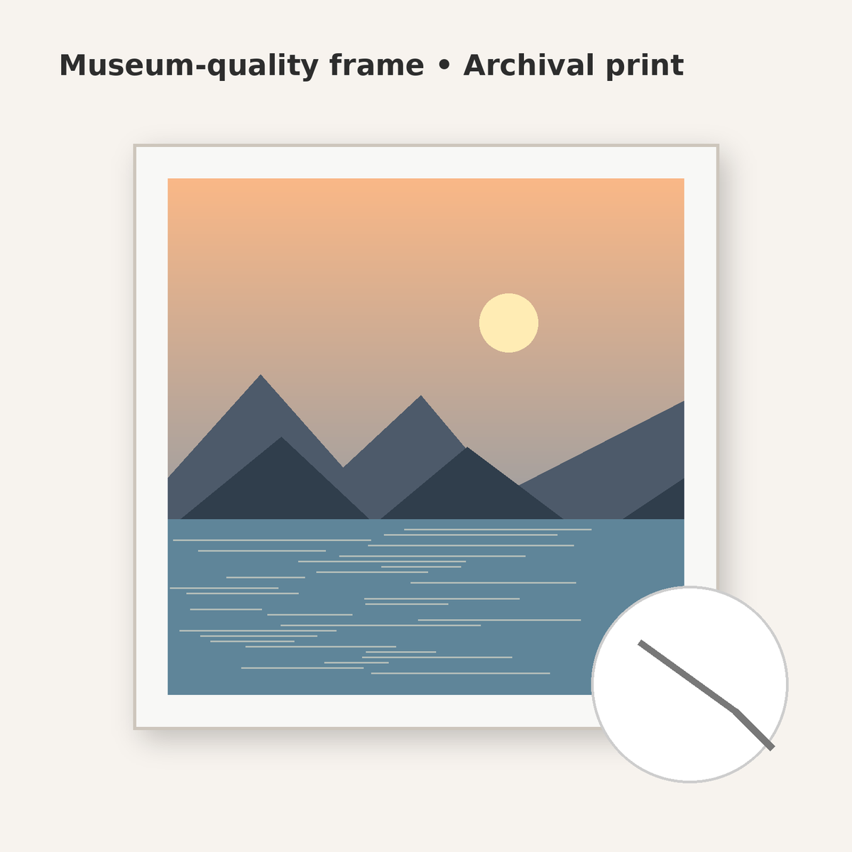 Close detail of personalized framed photo print and museum quality frame