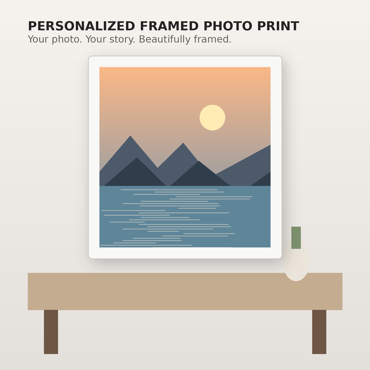 Personalized framed photo print displayed on a neutral wall